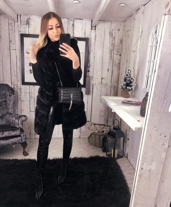 LONDON Black Faux Fur Vest Womens Fur 