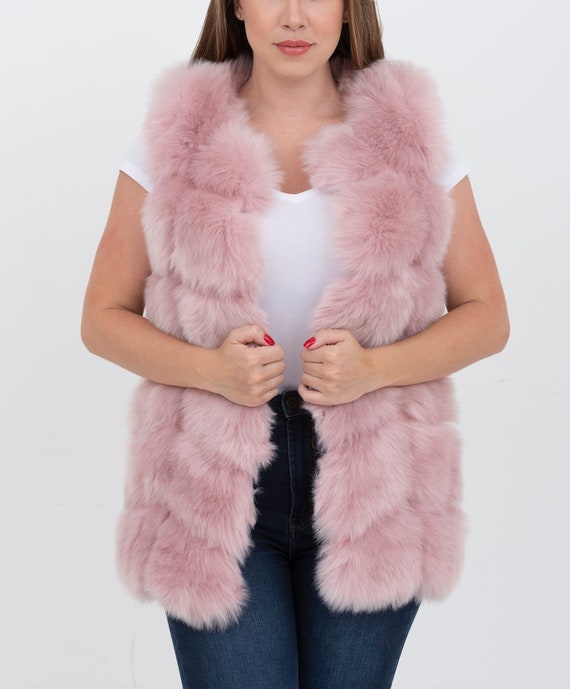 BUCHAREST Pink Faux Fur Vest Womens Fur 