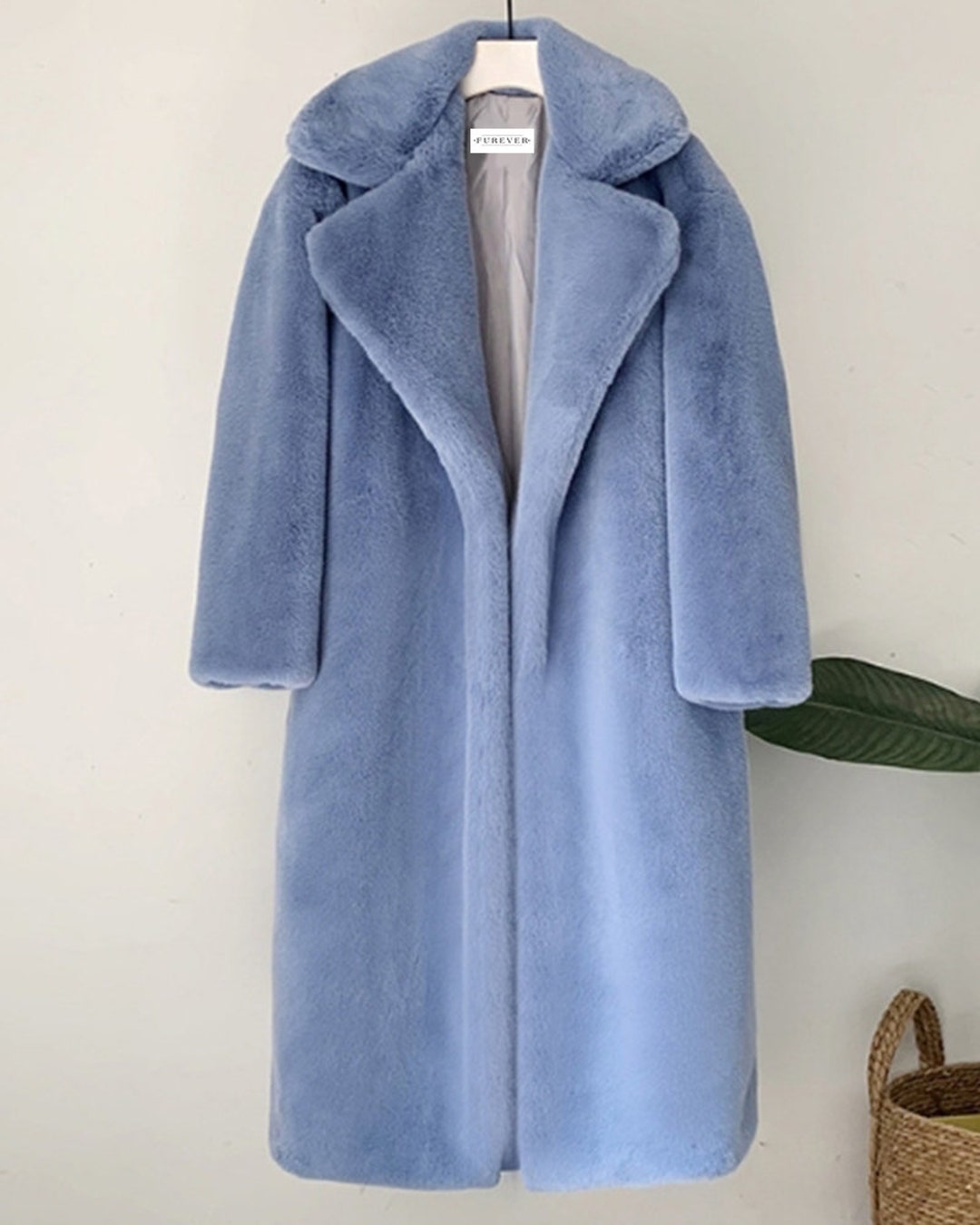 ZURICH Blue Faux Fur Teddy Coat, Womens Fur Coat, Blue Fur Coat ...