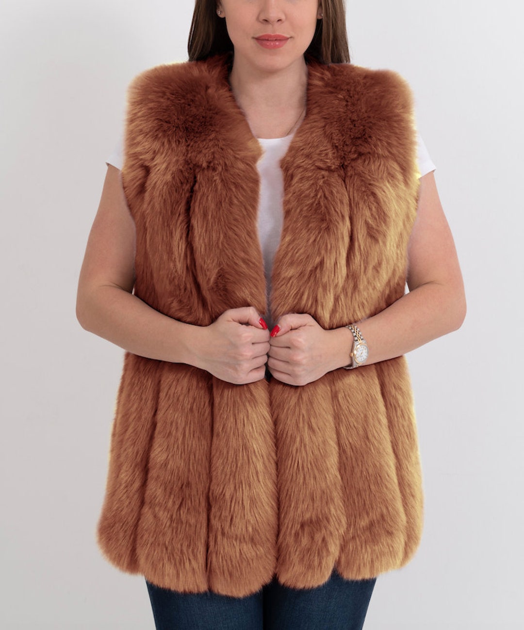 AMSTERDAM Brown Faux Fur Vest Womens Fur Vest Brown Fur Etsy