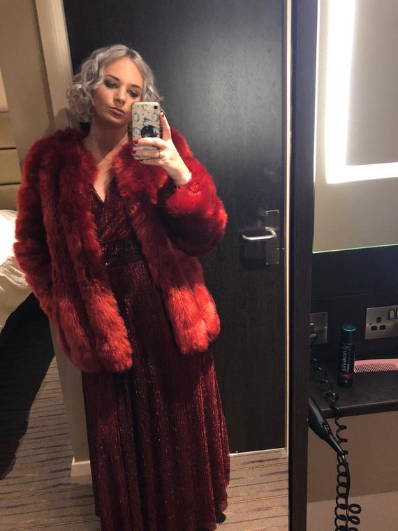 MOSCOW Red Faux Fur Coat Womens Fur 