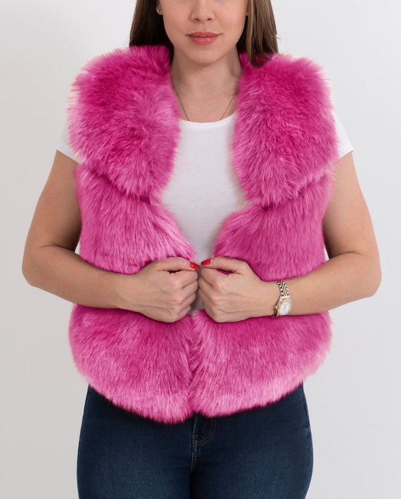 Buy NEW YORK Pink Faux Fur Vest Womens 