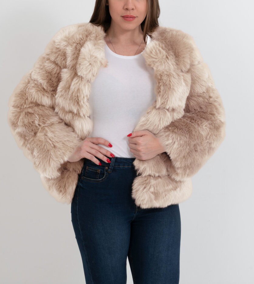 CHICAGO Beige Faux Fur Coat Womens Fur Coat Beige Fur Coat Etsy