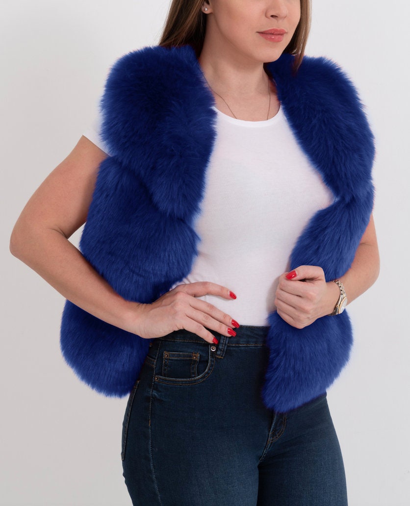 blue fuzzy vest