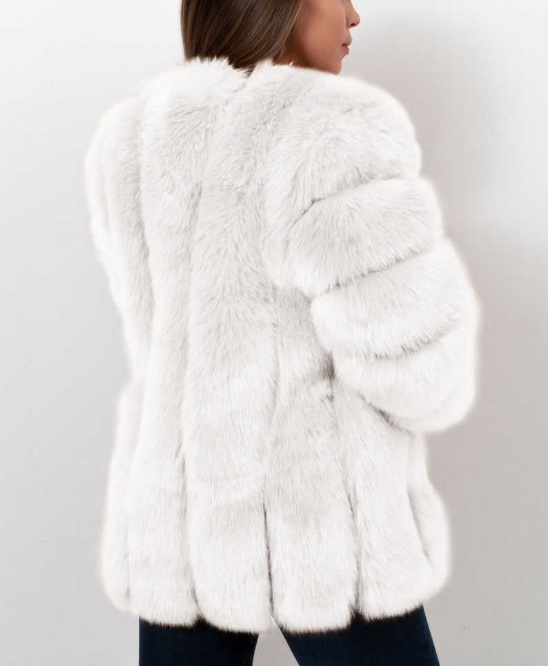 MOSCOW white faux fur coat womens fur coat white fur coat | Etsy