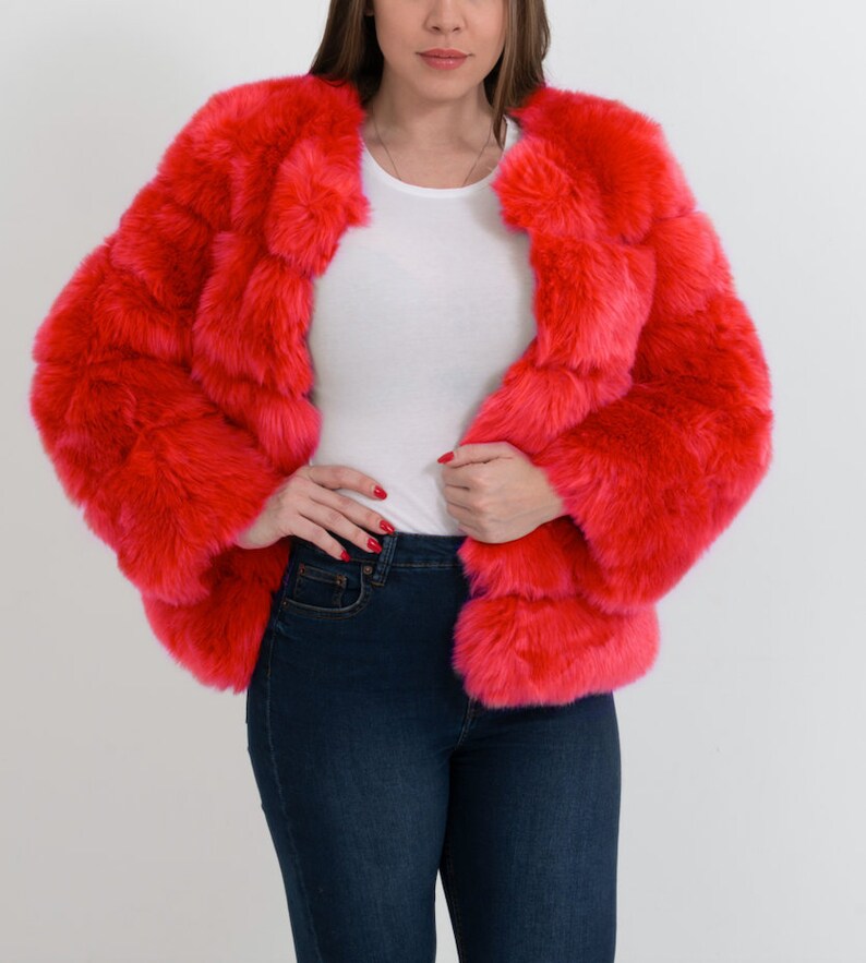 CHICAGO Red Faux Fur Coat Womens Fur Coat Red Fur Coat Etsy