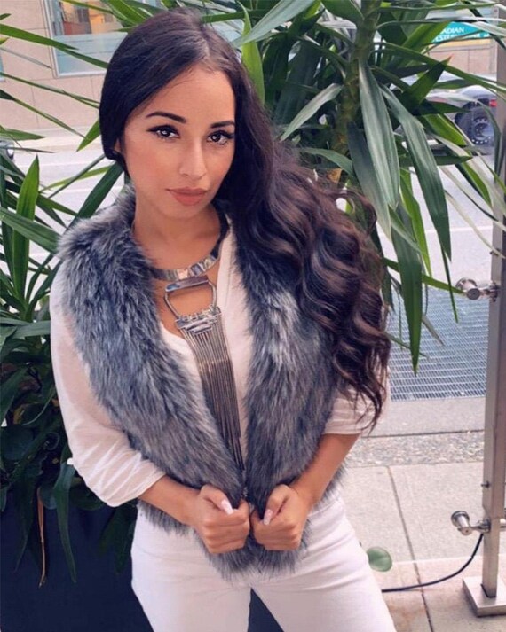 NEW YORK Gray Faux Fur Vest Womens Fur 