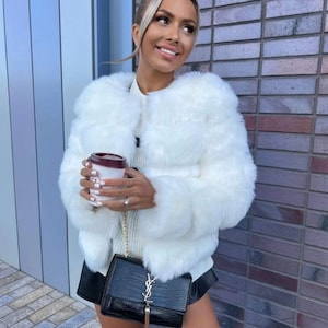 White Grey Fur Coat 