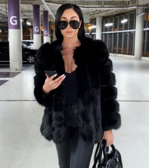 black fur coat womens