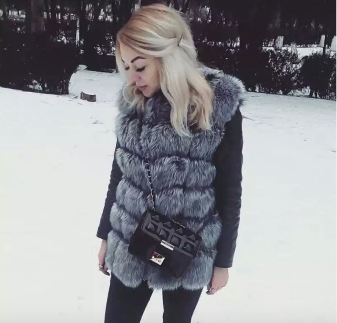 BUCHAREST Gray Faux Fur Vest Womens Fur Vest Gray Fur Vest Etsy