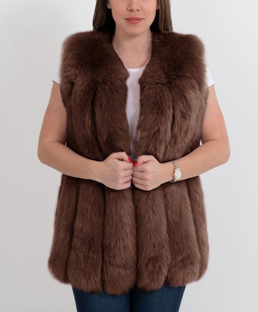 Brown fur vest womens Clearance