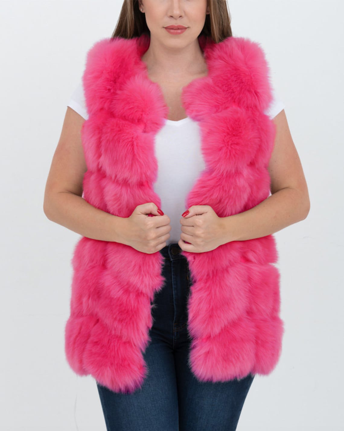 BUCHAREST pink faux fur vest womens fur vest pink fur vest | Etsy