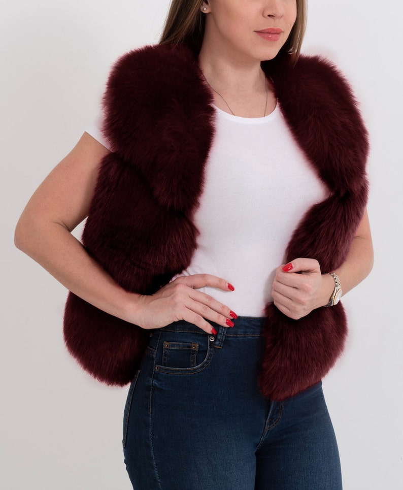 NEW YORK Red Faux Fur Vest Womens Fur Vest Red Fur Vest Etsy