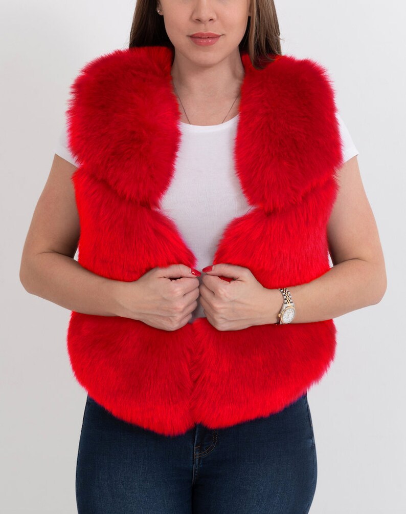 NEW YORK Red Faux Fur Vest Womens Fur Vest Red Fur Vest Etsy