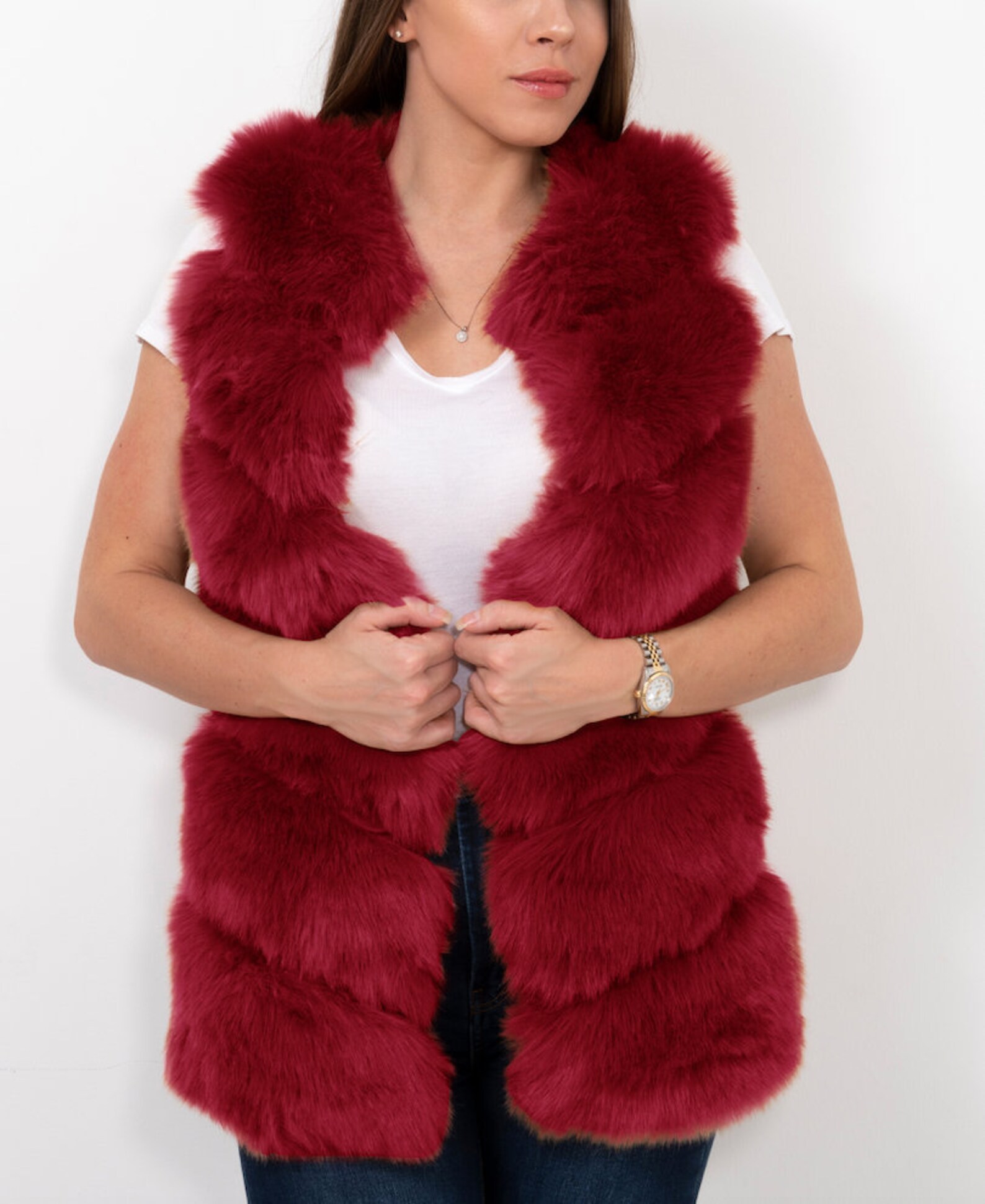 VIENNA Red Faux Fur Vest Womens Fur Vest Red Fur Vest Etsy
