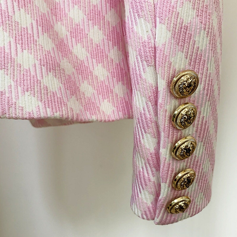 Women's Pink White Tweed Houndstooth Luxury Fitted Double - Etsy