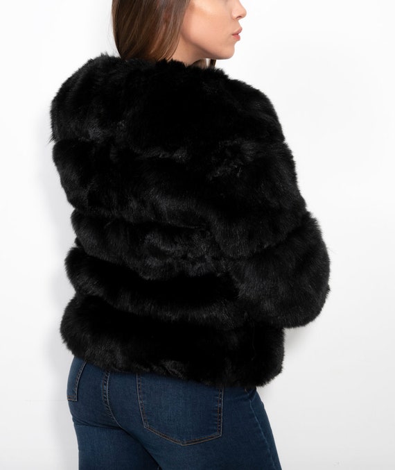 Fashion Women Middle Length Warm Coat Faux Fur Coat PU leather