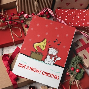 O cartão interminável da bomba do brilho do Natal Meowy - Cartão | Engraçado | Humor | Presente de mordaça | Cartão de Natal de pegadinha