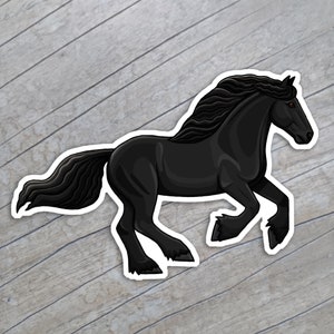 Sticker cheval frison / aimant galopant cheval noir / art mignon poney