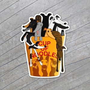 Sticker mignon lévriers / aimant tasse de nouilles