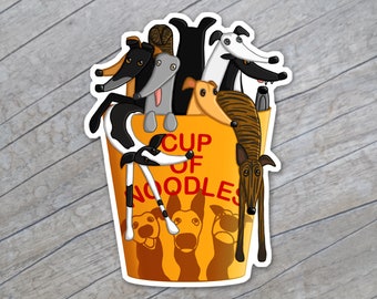 Greyhound Cup of Noodles Sticker or Magnet