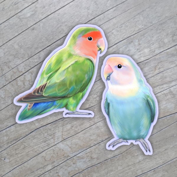 lovebird stickers / lovebirds  / Dutch blue peach faced lovebirds / peach face love birds / Parrot love bird art / birb / Valentine's Day