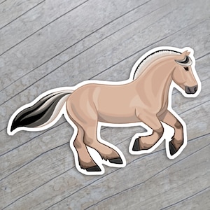 Norwegischer Fjordpferde Aufkleber / Reiter Magnet / galoppierendes Pony