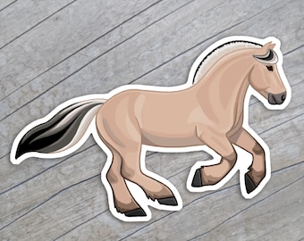 Op de afbeelding: Een beige en zwart paard met een witte manen en staart. Het paard rent en heeft zijn hoofd naar de zijkant gedraaid.