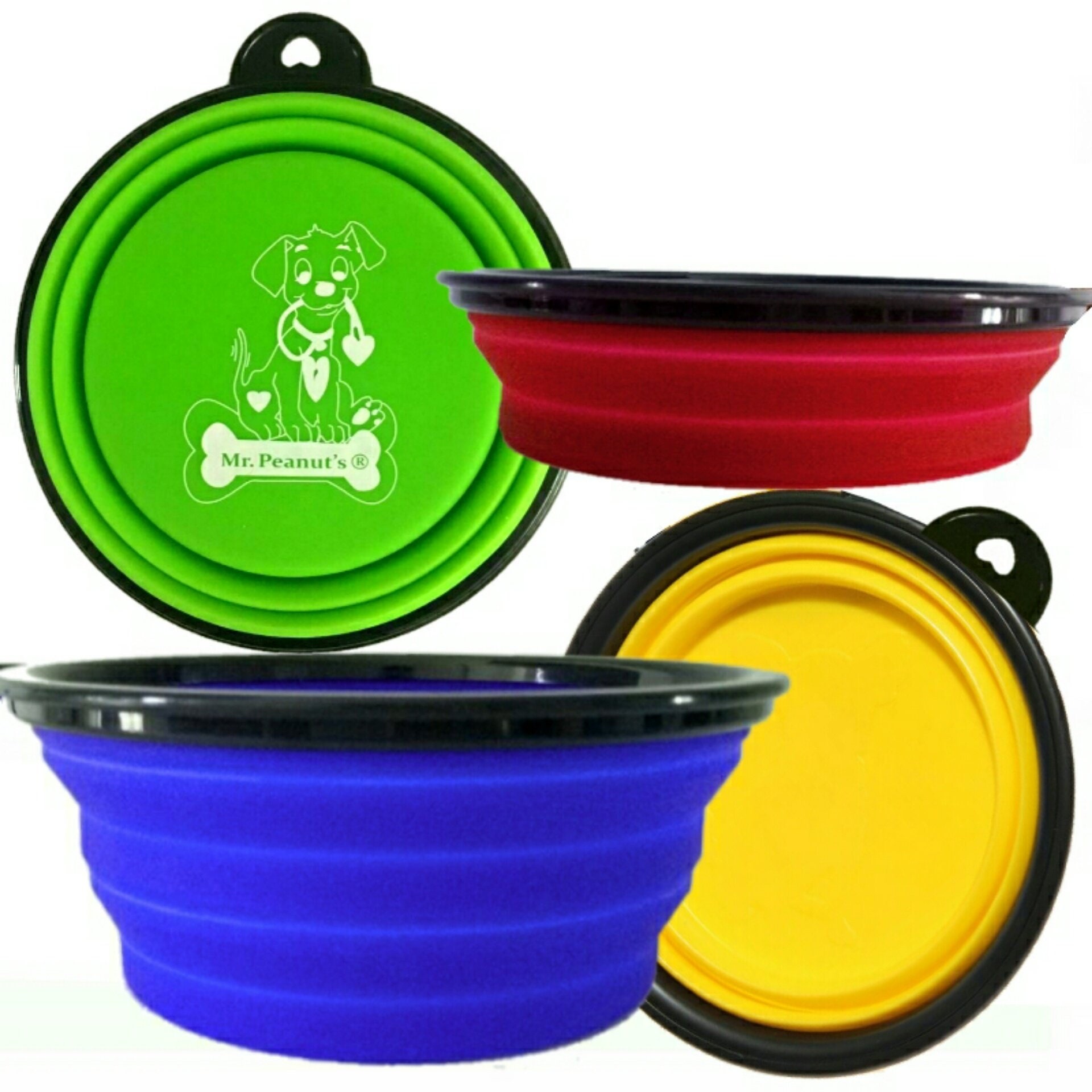 Eauta 4-Pack Silicone Collapsible Dog Bowls For Pet Portable and Foldable Travel Bowls with 4 Colors Carabiners Per Set BPA Free and Dishwasher Safe 