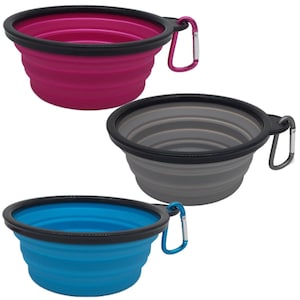 Mr. Peanut&#39;s 3 Pak XL (25oz) Collapsible Silicone Bowls with Color Matched Carabiner Clips