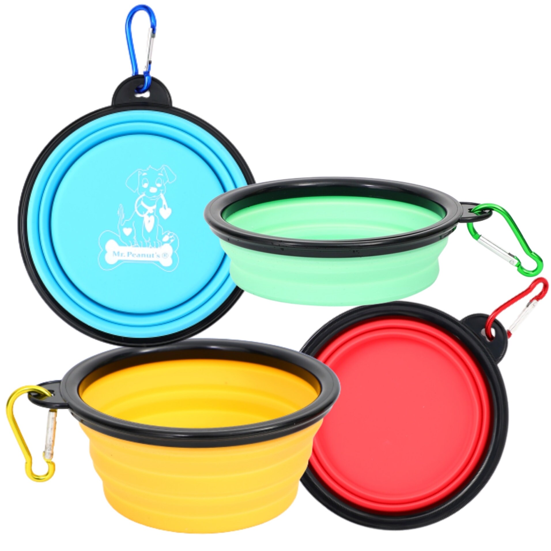 4-Pack Portable Collapsible Silicone Pet Dog Bowls - Travel Food & Water Dishes