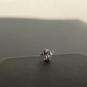 May include: A silver charm in the shape of an elephant with a single clear rhinestone on its head.