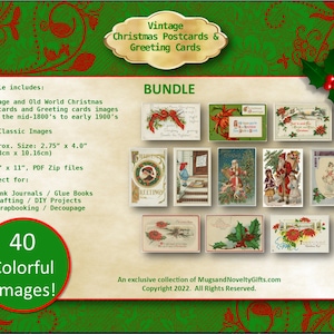 Vintage Christmas Postcard and Greeting Card Bundle forJunk Journals Christmas Holiday Crafting and Gift-Giving