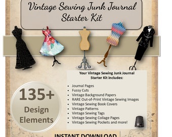 Vintage Sewing Junk Journal Kit, Ephemera Images (Instant Download)