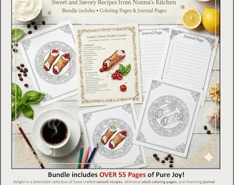 Cannoli Recipe Book Printable – 55+-Page Italian Dessert Cookbook PDF + Vintage Coloring Pages & Journaling Sheets | Instant Download