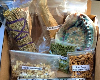 House Cleansing Smudge Kit Inc Smudge Stick, Resin, Holy Woods, Purifying Herbs