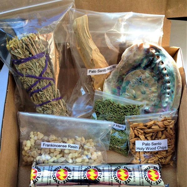 House Cleansing Smudge Kit Inc Smudge Stick, Resin, Holy Woods, Purifying Herbs