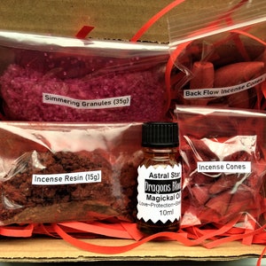 Conjunto completo de Sangue de Dragão - Resina de Incenso, Cones de Incenso, Óleo Mágico, Grânulos para Fervura