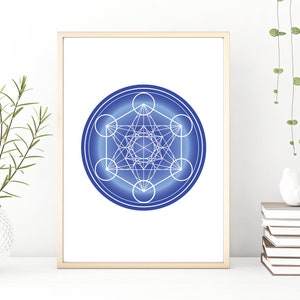 Metatron&#39;s cube, blue, downloadable print, Sacred Geometry, Minimalist, Spirituality, Peace and Meditation