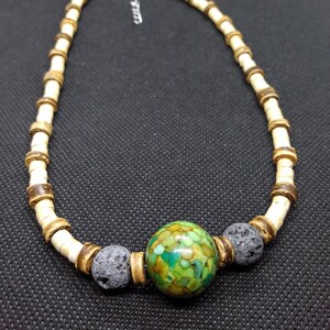 African Turquoise Volcanic Lava Stone Aromatherapy Necklace Coconut Stainless Steel Adjustable