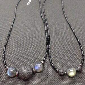 Labradorite Volcanic Lava Stone Aromatherapy Necklace - Adjustable size Choker