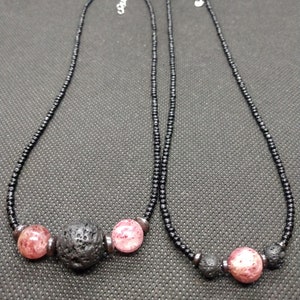 Strawberry Quartz Volcanic Lava Stone Aromatherapy Necklace - Adjustable size Choker