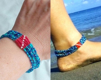 Drapeau de plongée sous-marine Multi-Strand Bracelets extensibles perlés en verre et chevilles - Scuba Diver Jewelry