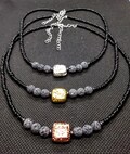 Titanium Coated Square Cushion Volcanic Lava Stone Aromatherapy Necklace - Adjustable Choker product logo