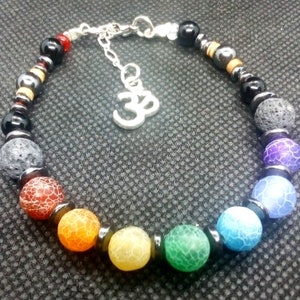 Yoga Chakra Lava Stone Frosted Agate Hematite Coconut Black Agate Aromatherapy Om Charm Adjustable ClaspBracelet