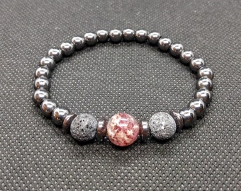 Strawberry Quartz Volcanic Lava Stone Aromatherapy Hematite Magnetic Therapy Stretch Bracelet