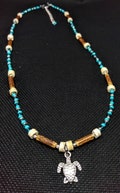 Turtle Beaded Charm Necklace - Pam Wood, Coconut, Czech Glass, Stainless Steel Single Strand Sea Life Scuba Diver Ocean Lover product logo