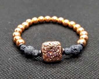 Copper Volcanic Lava Stone Aromatherapy Stretch Bracelet