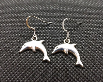 Dolphin Earrings Tibetan Silver, Stainless Steel Dangle Earrings