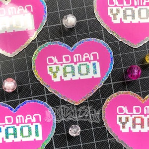 Oude man Yaoi jongens liefde hart glitter sticker